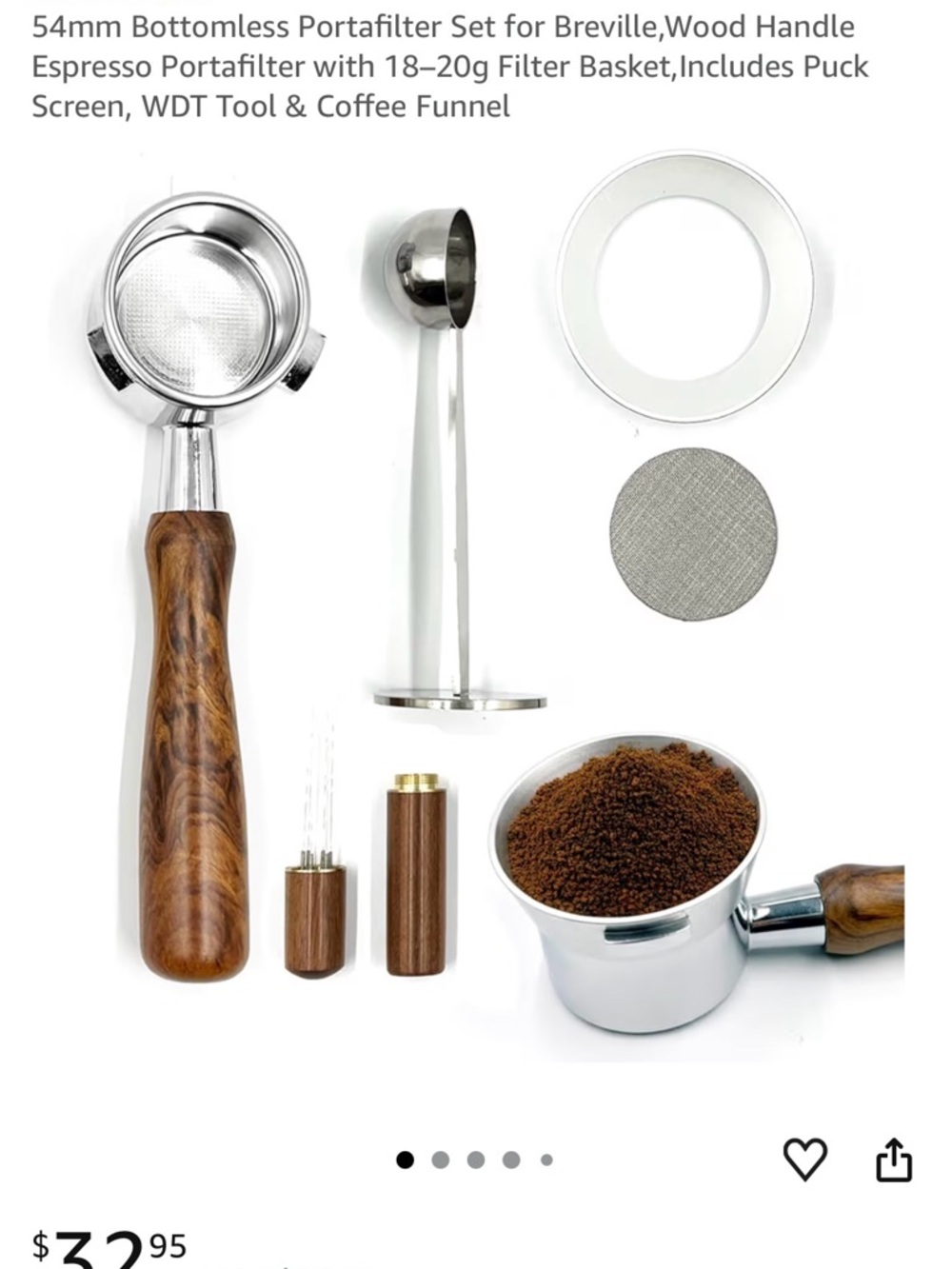 54mm Bottomless Portafilter Set with Wood Handle - Espresso Accessories